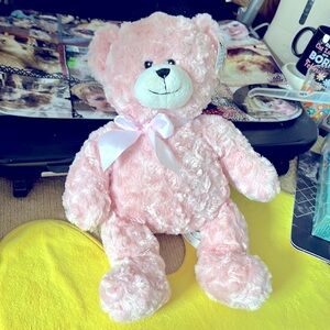Stuffed pink teddy bear.